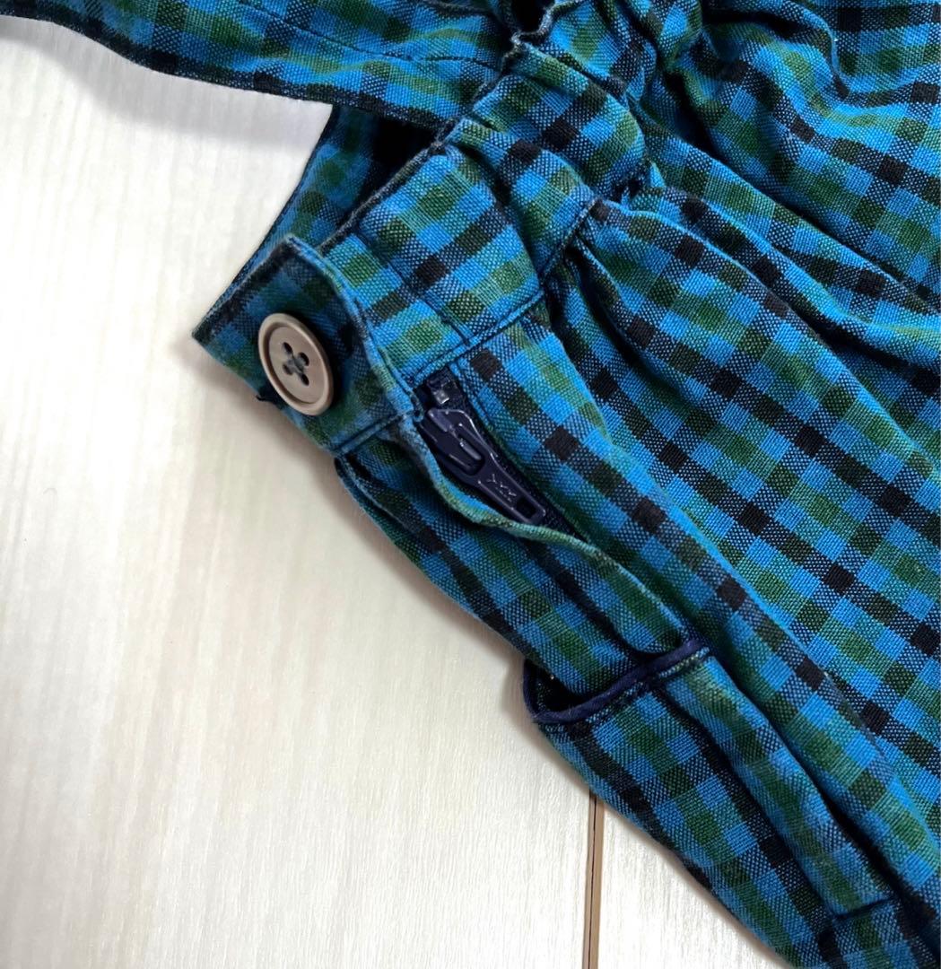 ファミリア familiar チェック柄 スカート 肩紐付き 青 緑 - メルカリ