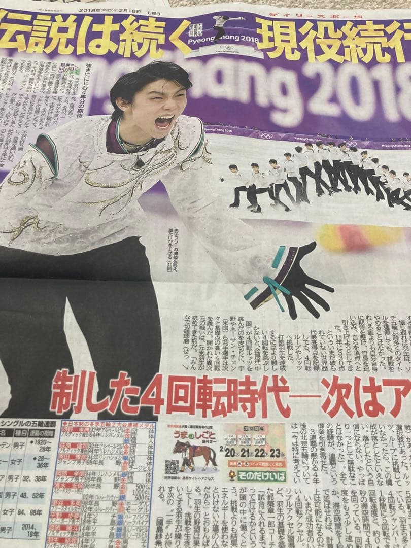 羽生結弦　スポーツ新聞　5紙　平昌五輪　金メダル　スポーツ紙　2018.2.18