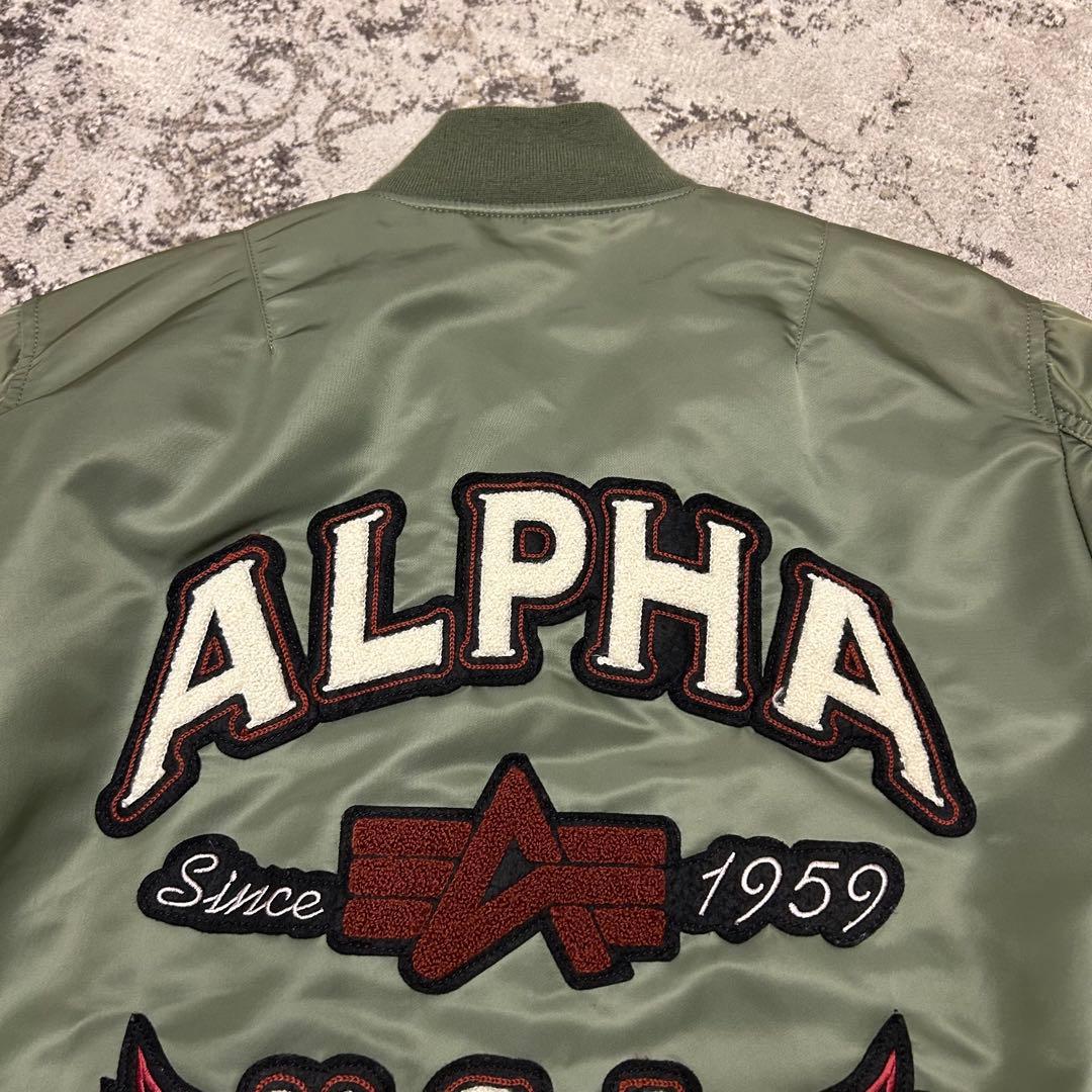ALPHA アルファ MA-1 フライトジャケット グリーン 刺繍 ワッペン L