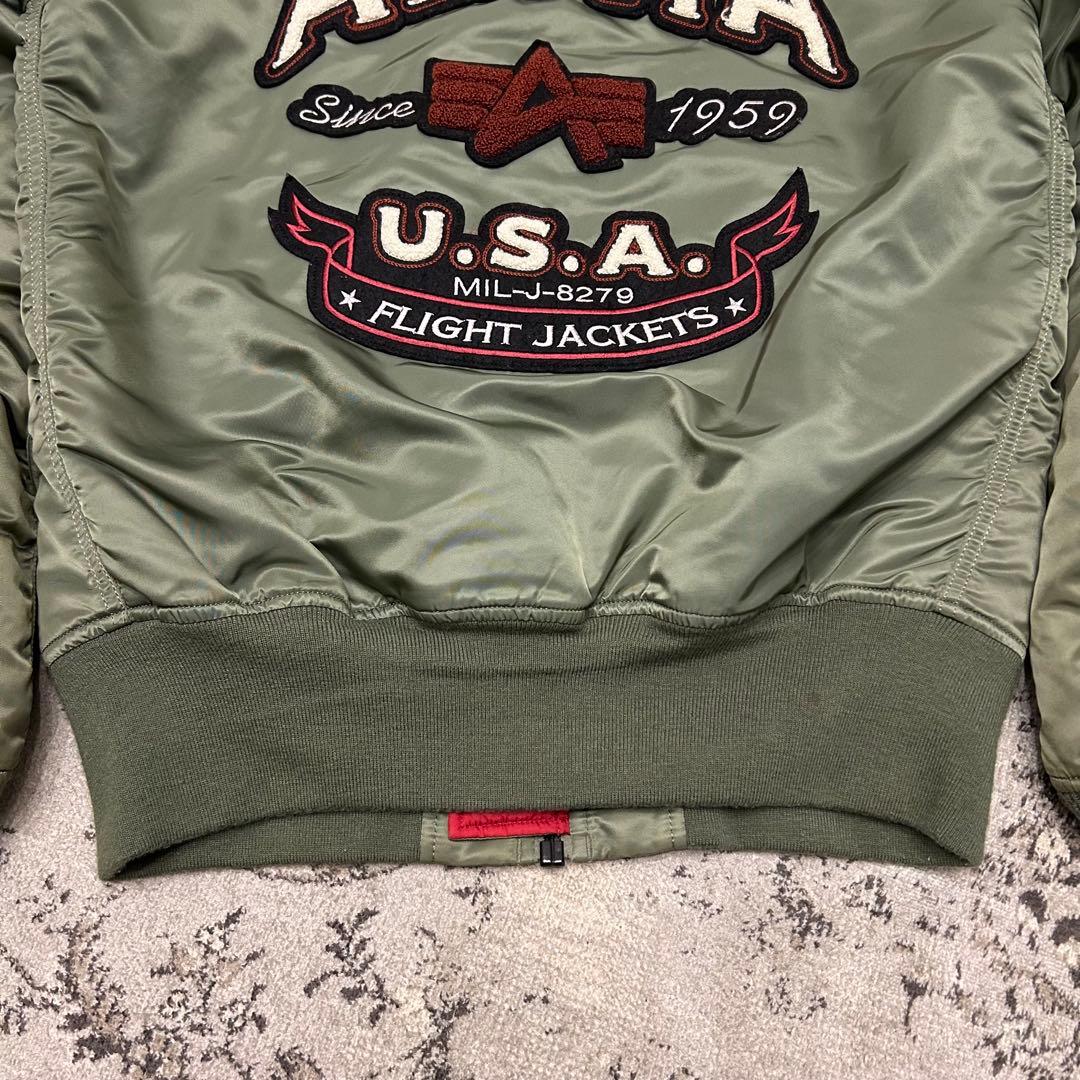 ALPHA アルファ MA-1 フライトジャケット グリーン 刺繍 ワッペン L