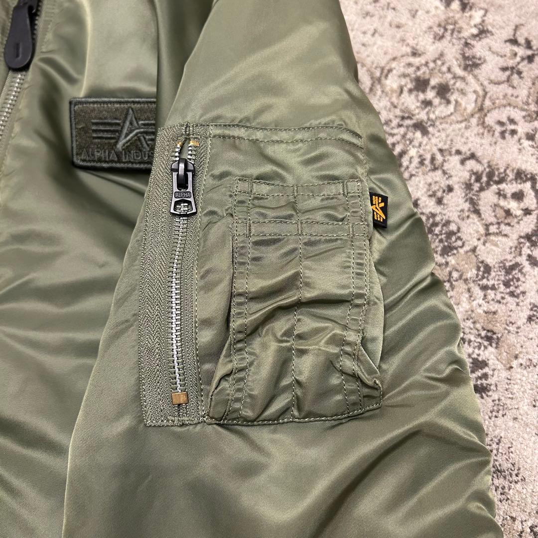 ALPHA アルファ MA-1 フライトジャケット グリーン 刺繍 ワッペン L