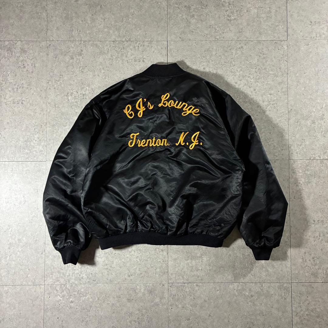 USA製80s Birdie中綿ナイロンスタジャン裏キルト刺繍ブラック短丈