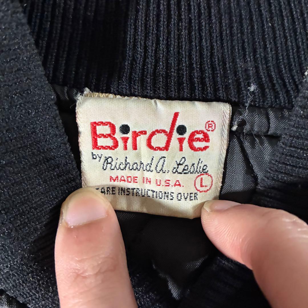 USA製80s Birdie中綿ナイロンスタジャン裏キルト刺繍ブラック短丈