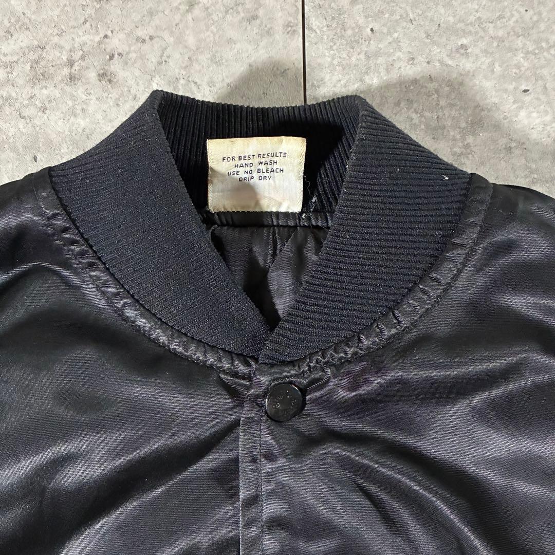 USA製80s Birdie中綿ナイロンスタジャン裏キルト刺繍ブラック短丈