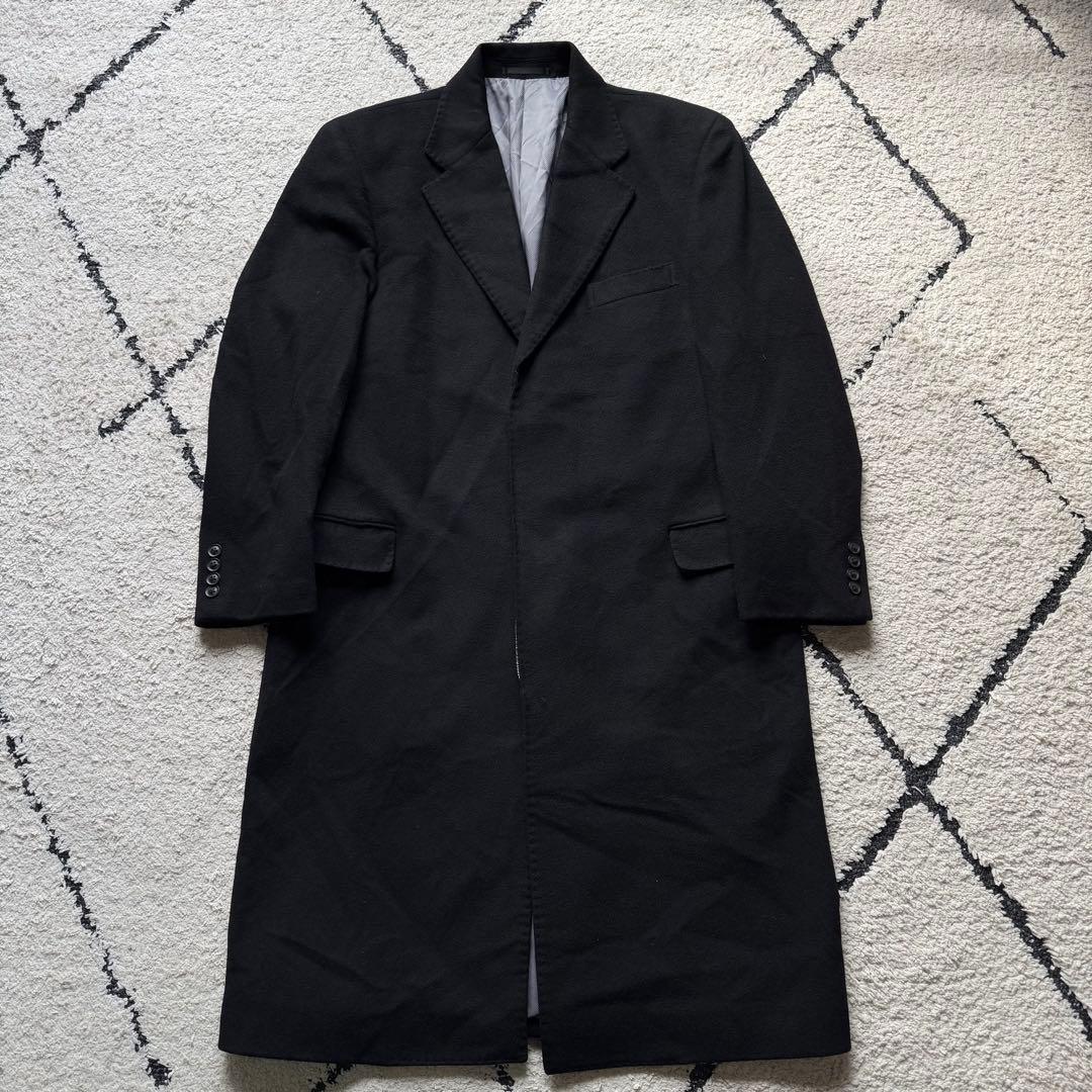 極上カシミヤ100％　チェスターコート　マキシ丈　ブラック　比翼　Mサイズ