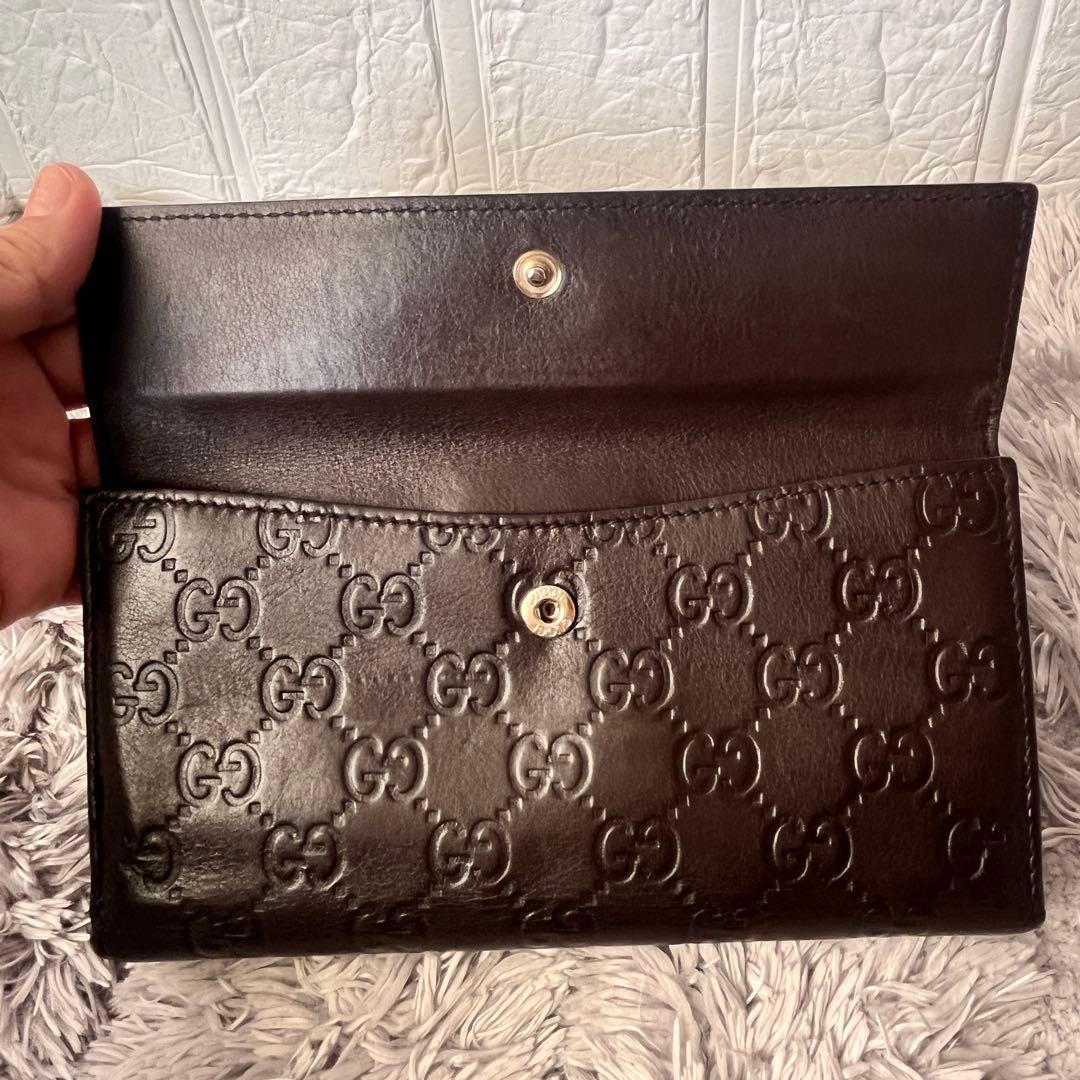 良品✨GUCCI シマ　ラブリーハート　Wホック　ダークブラウン　レディース