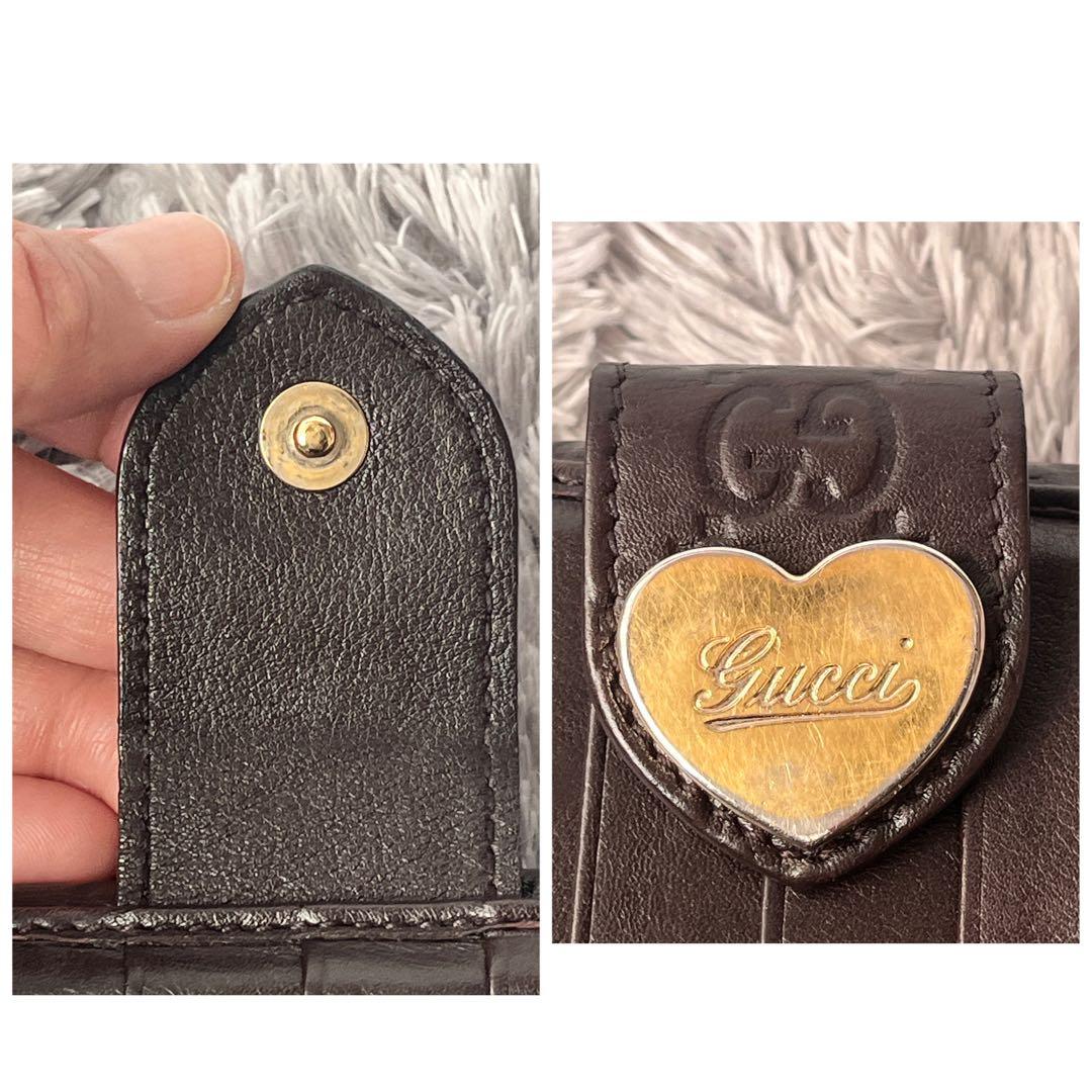 良品✨GUCCI シマ　ラブリーハート　Wホック　ダークブラウン　レディース