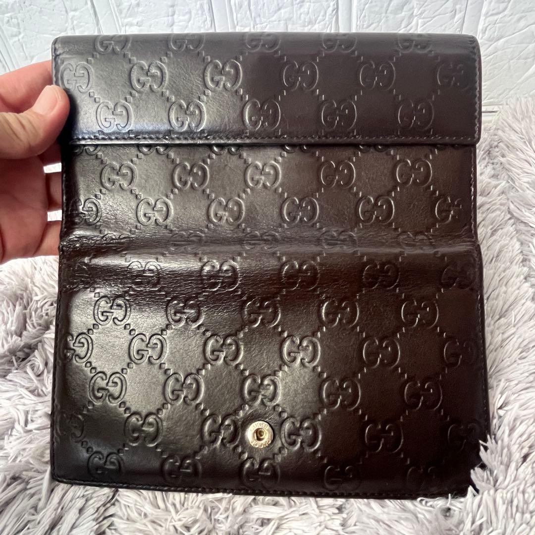 良品✨GUCCI シマ　ラブリーハート　Wホック　ダークブラウン　レディース