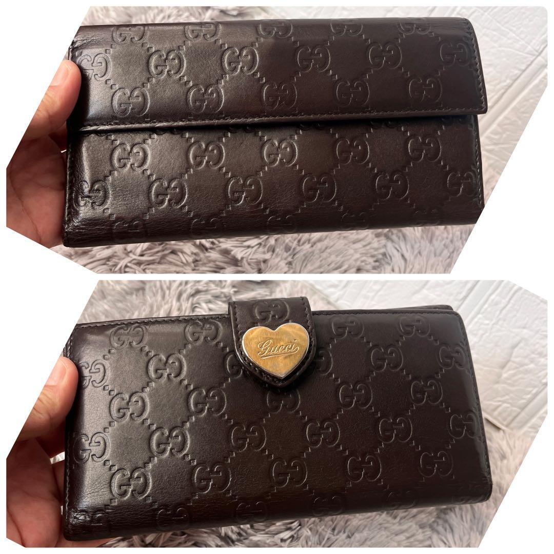 良品✨GUCCI シマ　ラブリーハート　Wホック　ダークブラウン　レディース