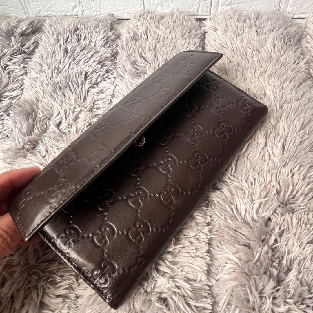 良品✨GUCCI シマ　ラブリーハート　Wホック　ダークブラウン　レディース