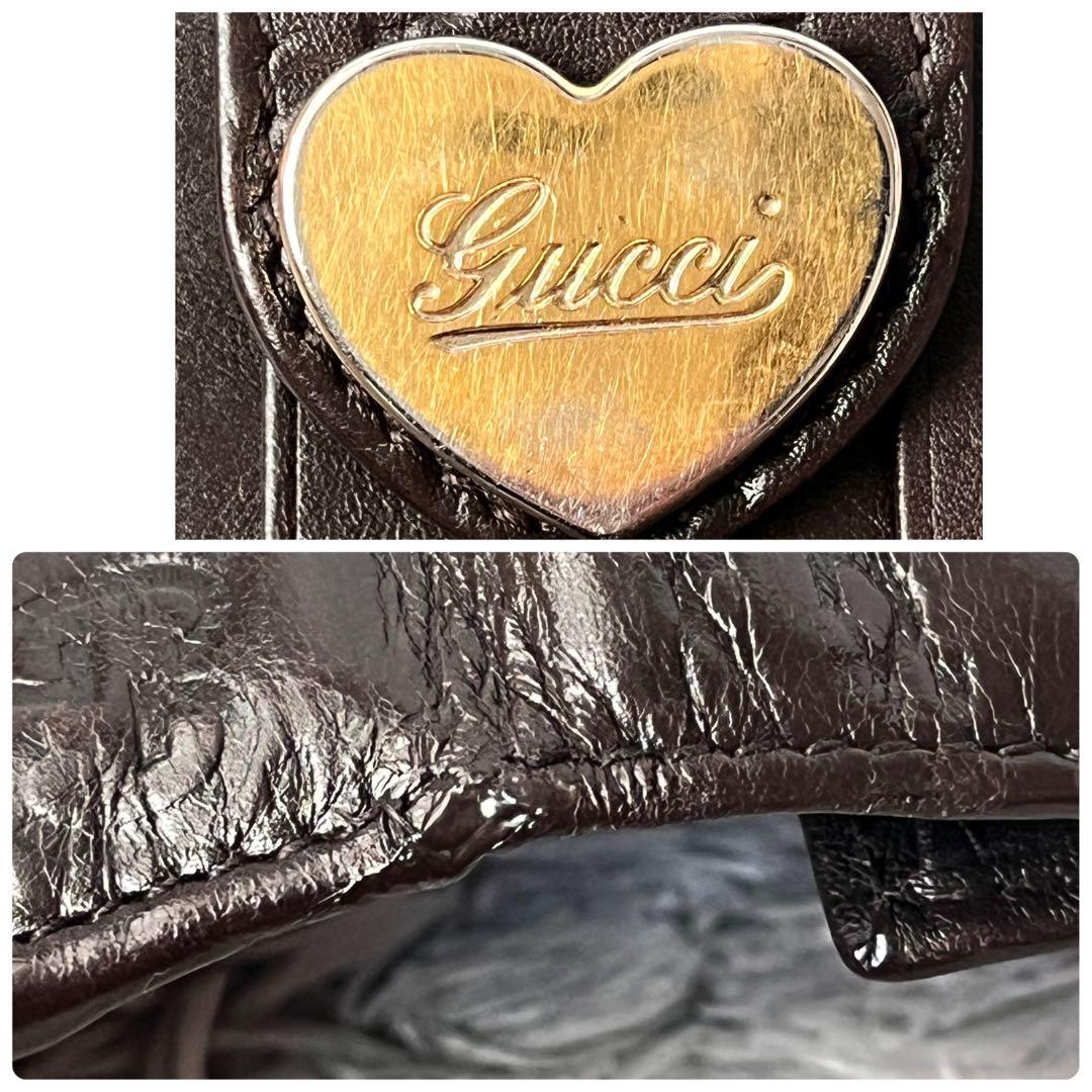 良品✨GUCCI シマ　ラブリーハート　Wホック　ダークブラウン　レディース