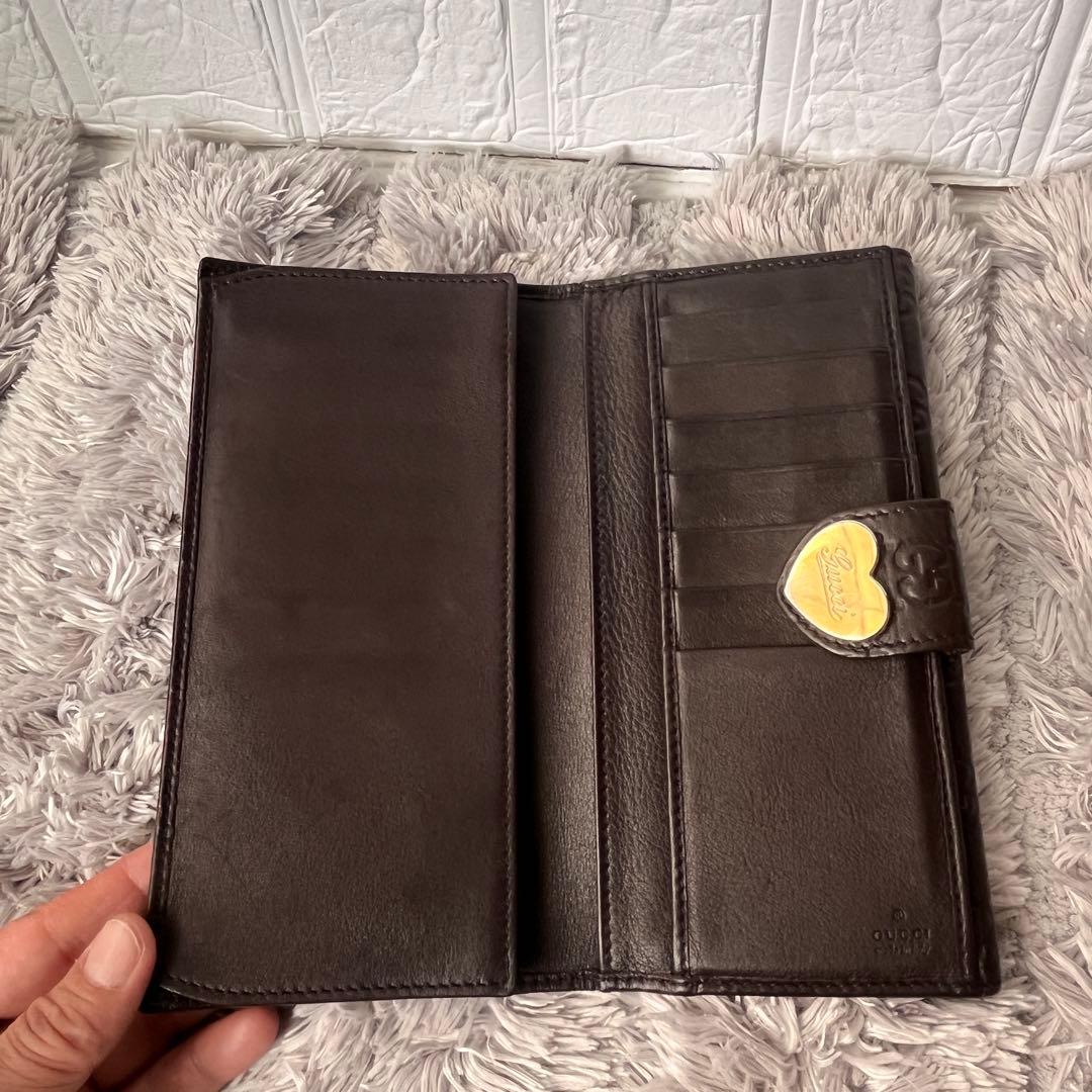 良品✨GUCCI シマ　ラブリーハート　Wホック　ダークブラウン　レディース