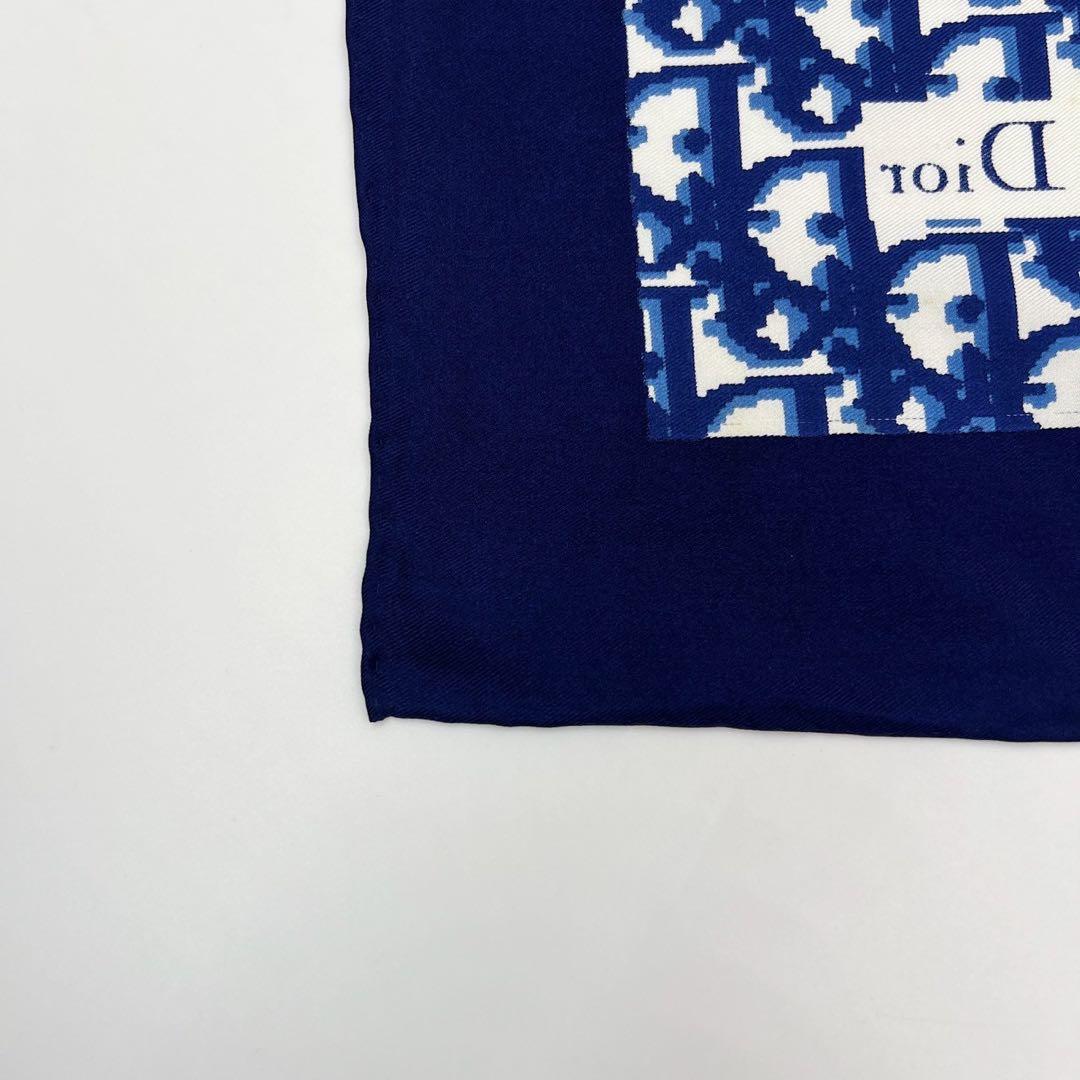 クリスチャンディオール　スカーフ　大判　ロゴ　シルク　トロッター　ネイビー