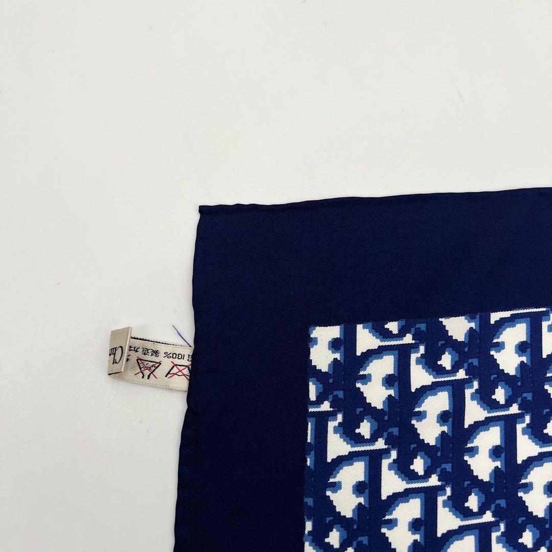 クリスチャンディオール　スカーフ　大判　ロゴ　シルク　トロッター　ネイビー