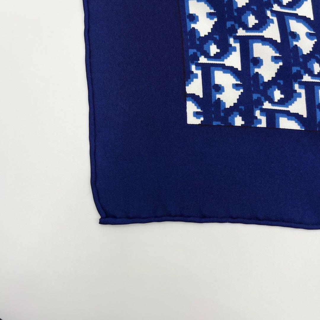 クリスチャンディオール　スカーフ　大判　ロゴ　シルク　トロッター　ネイビー