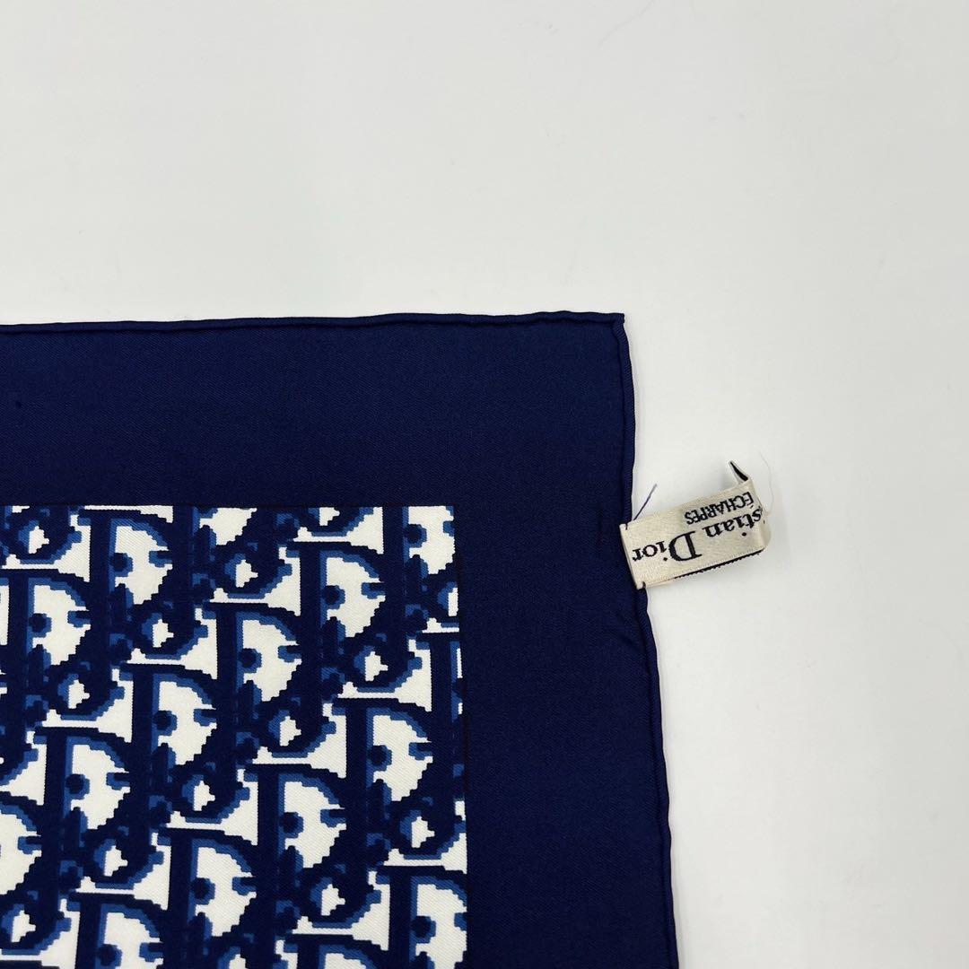 クリスチャンディオール　スカーフ　大判　ロゴ　シルク　トロッター　ネイビー