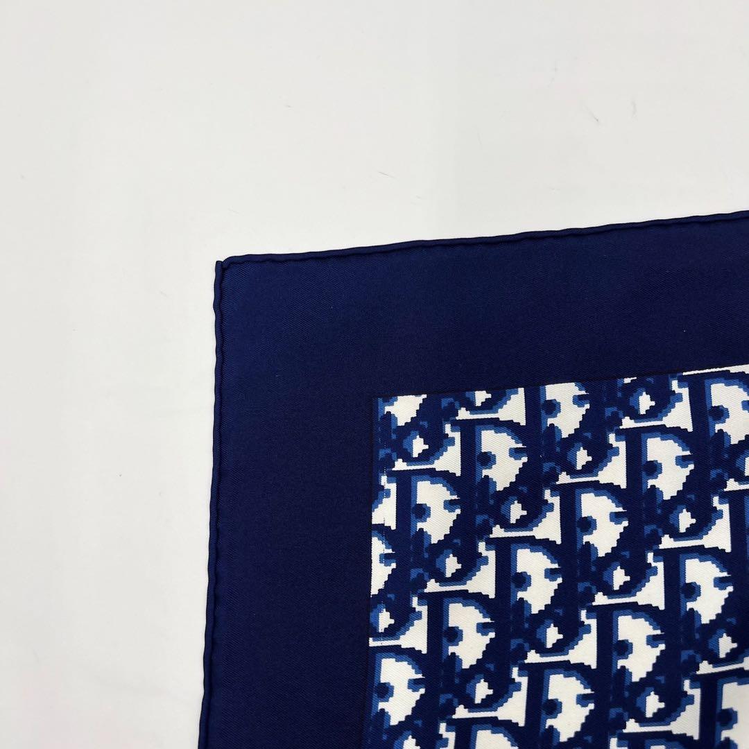 クリスチャンディオール　スカーフ　大判　ロゴ　シルク　トロッター　ネイビー