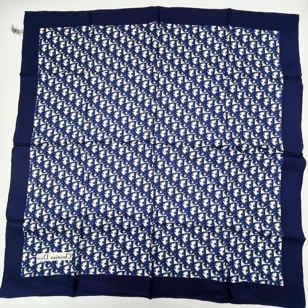 クリスチャンディオール　スカーフ　大判　ロゴ　シルク　トロッター　ネイビー