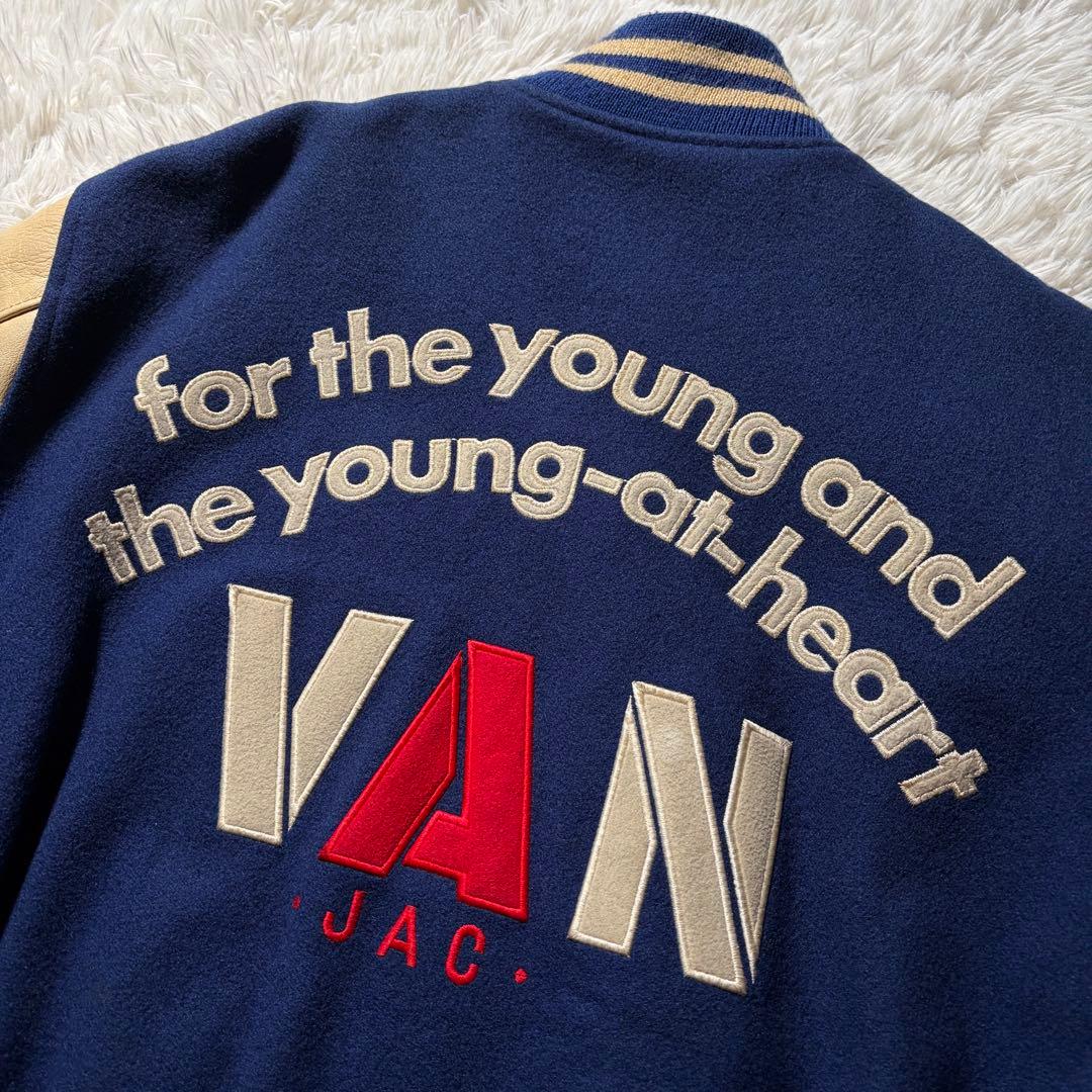 希少カラー■VAN JACKET スタジャン　袖レザー　アーチロゴ　L