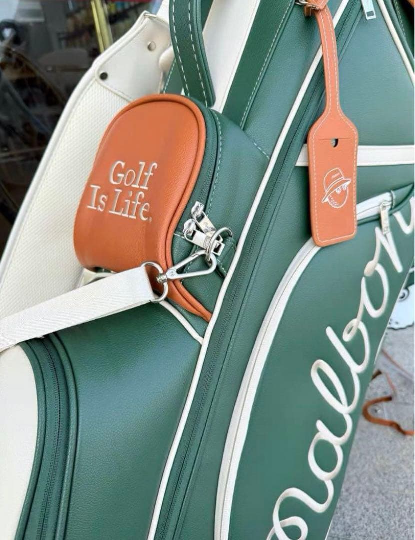 Malbon スタンド式ゴルフバッグ 緑/白 マルボン キャディバッグ3.9kg