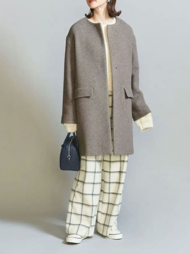 ユナイテッドアローズ　MANTECO ミドルノーカラーコート　MOCA　Sサイズ