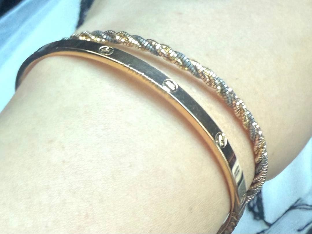 専用　中古　AU750 ピンクゴールド　バングル　菱形リング　2点セット