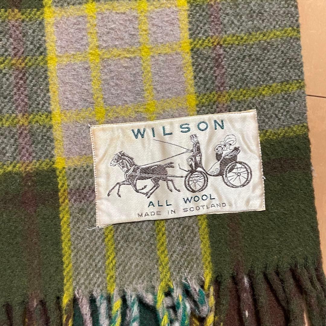 限定OFF【ヴィンテージ】WILSON ウール チェック柄ブランケットグリーン系