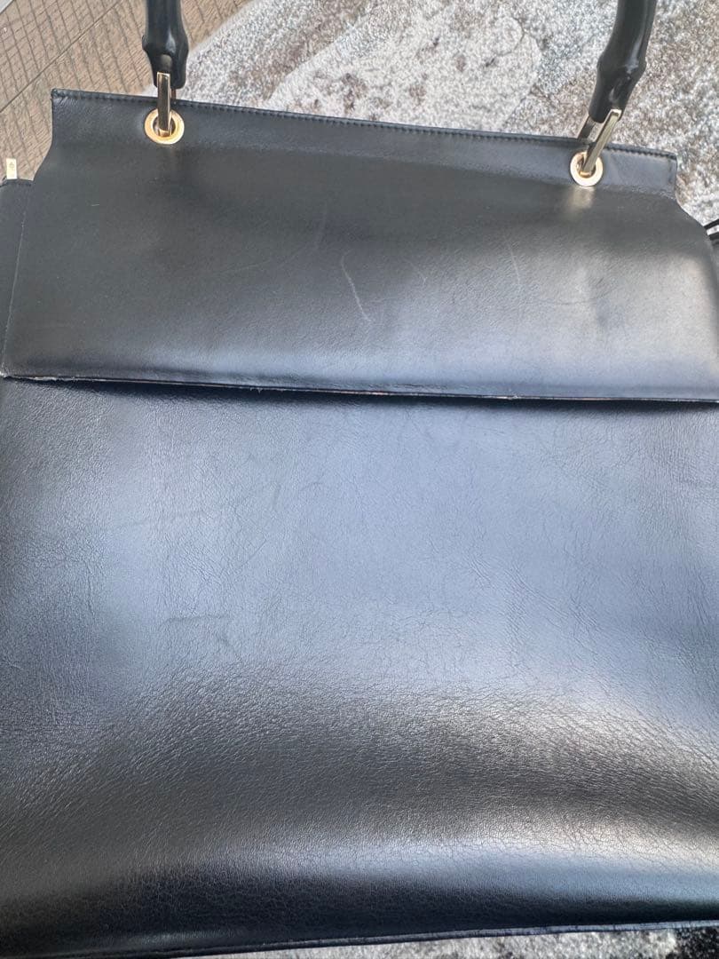 【VINTAGE】GUCCI バンブーハンドル レザー ハンドバッグ 黒