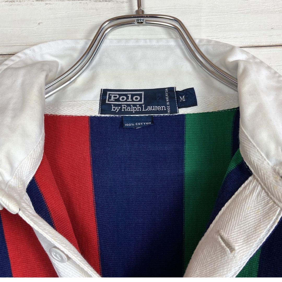 《美品》ポロバイラルフローレン☆M☆ラガーシャツ☆刺繍☆マルチストライプ☆M