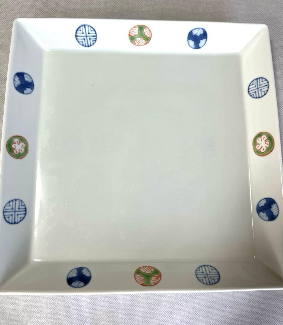 福珠陶苑　角皿　福珠窯　大皿　染綿丸紋　新品未使用
