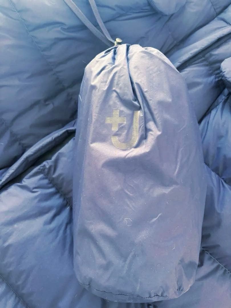 【美品】★ ユニクロ +J ダウンコート ロング丈 M ネイビー/収納袋付き