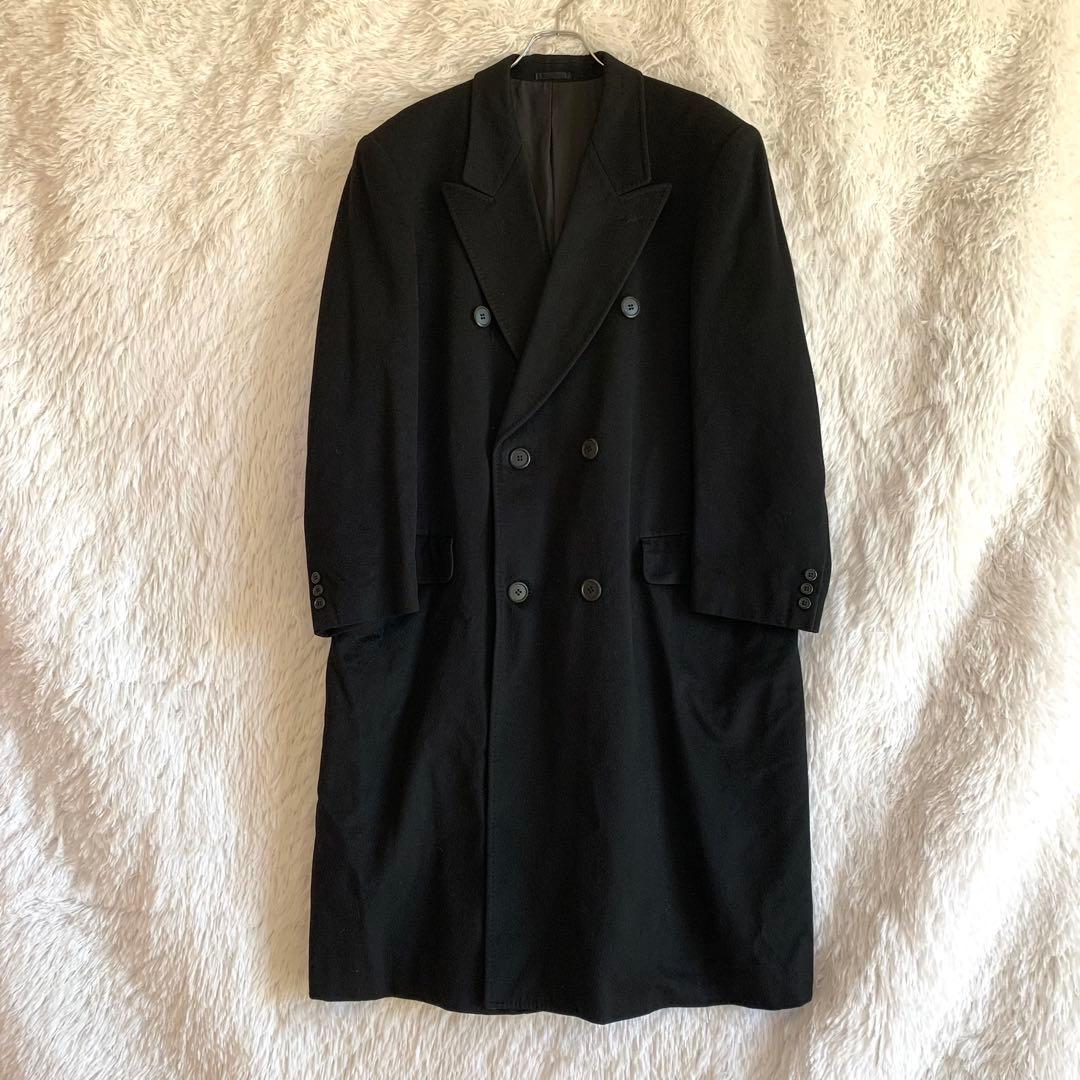 カシミヤ ダブルブレストコート L ブラック メンズ 日本製 紳士 通勤 上品