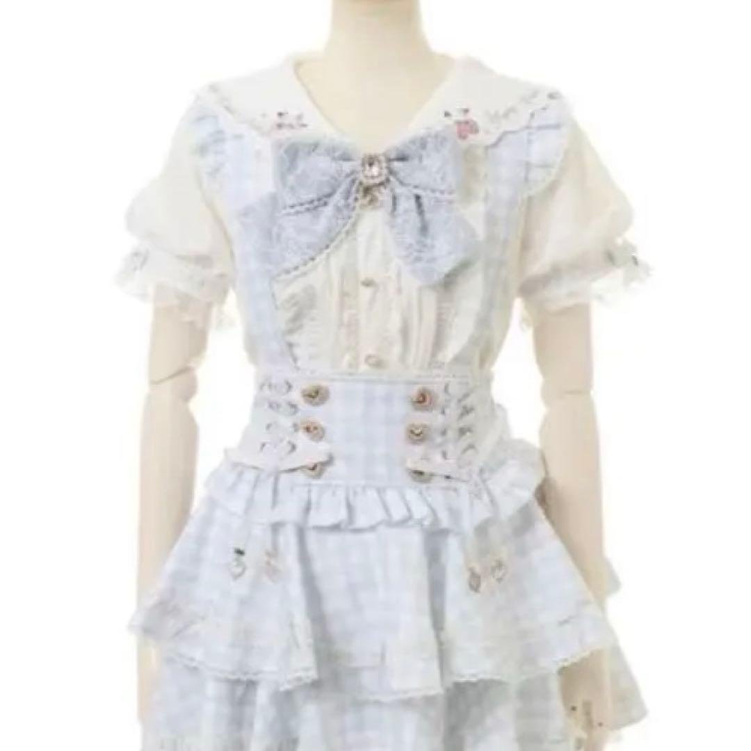 ꒰ LIZLISA ꒱ はしごリボンギンガムティアードスカパン ブルー - メルカリ