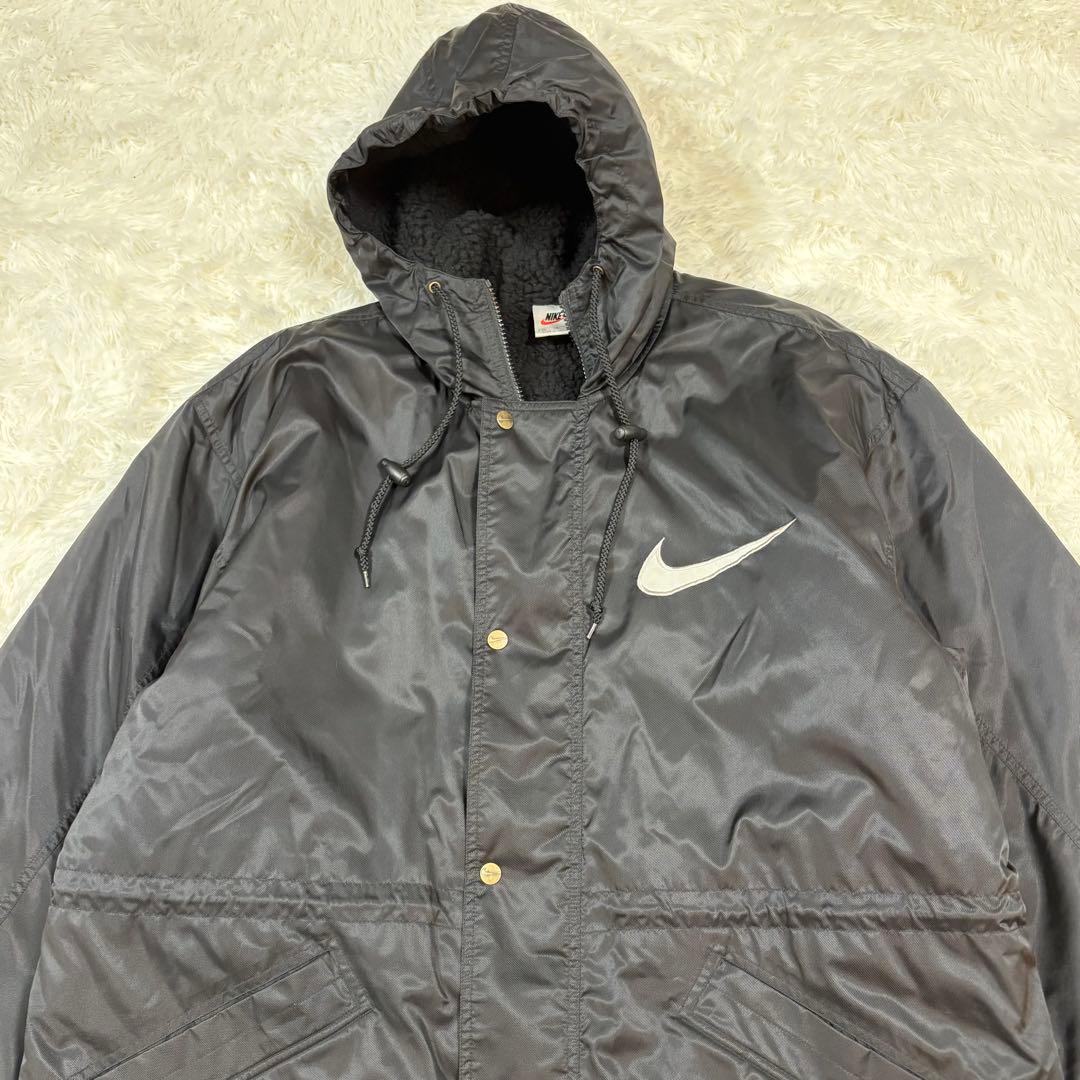 NIKE 銀タグ ベンチコート XL 黒 ロング ビッグスウッシュ - メルカリ