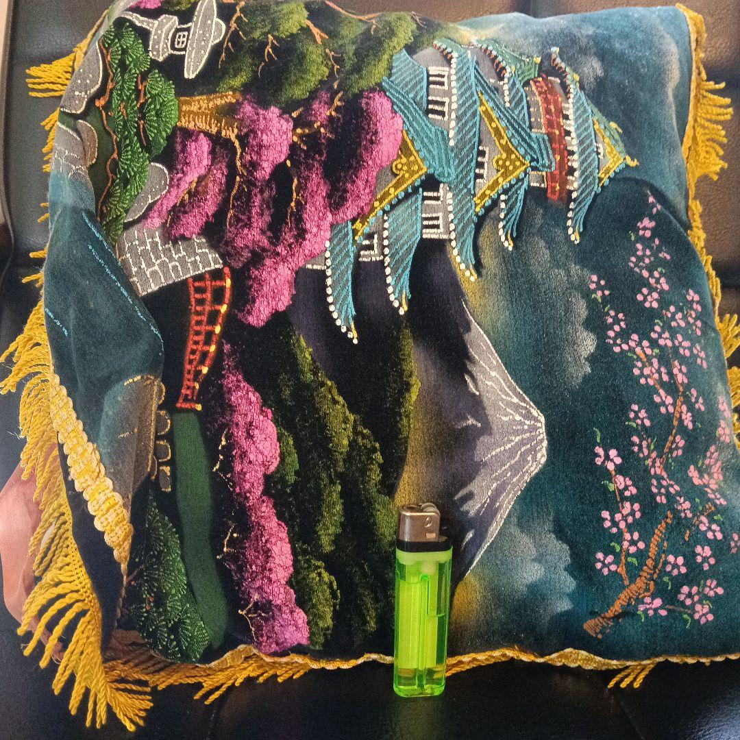 富士山刺繍クッションカバー　ビンテージ