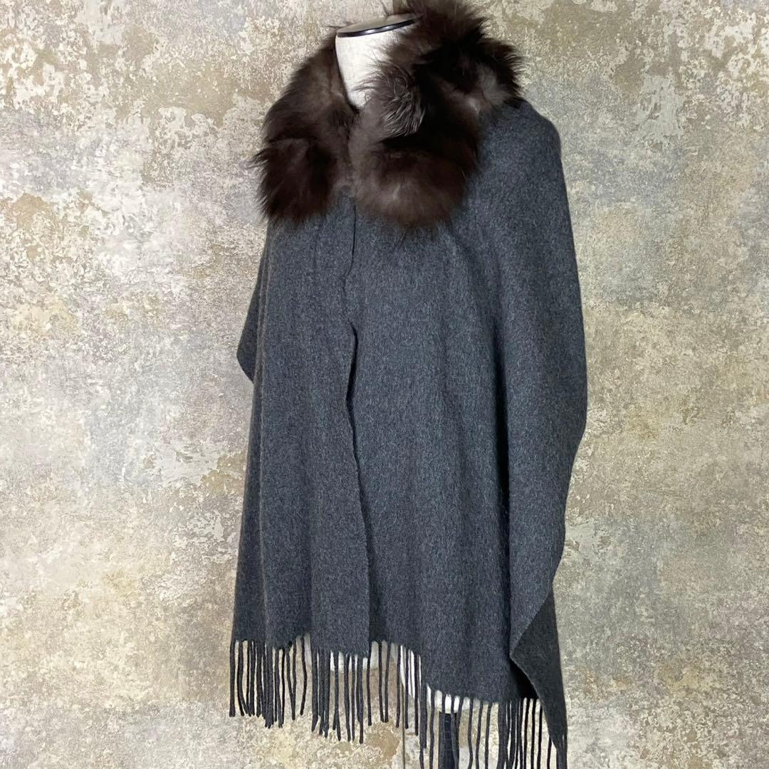 カシミヤ フォックスファー 大判ストール ショール グレー - メルカリ