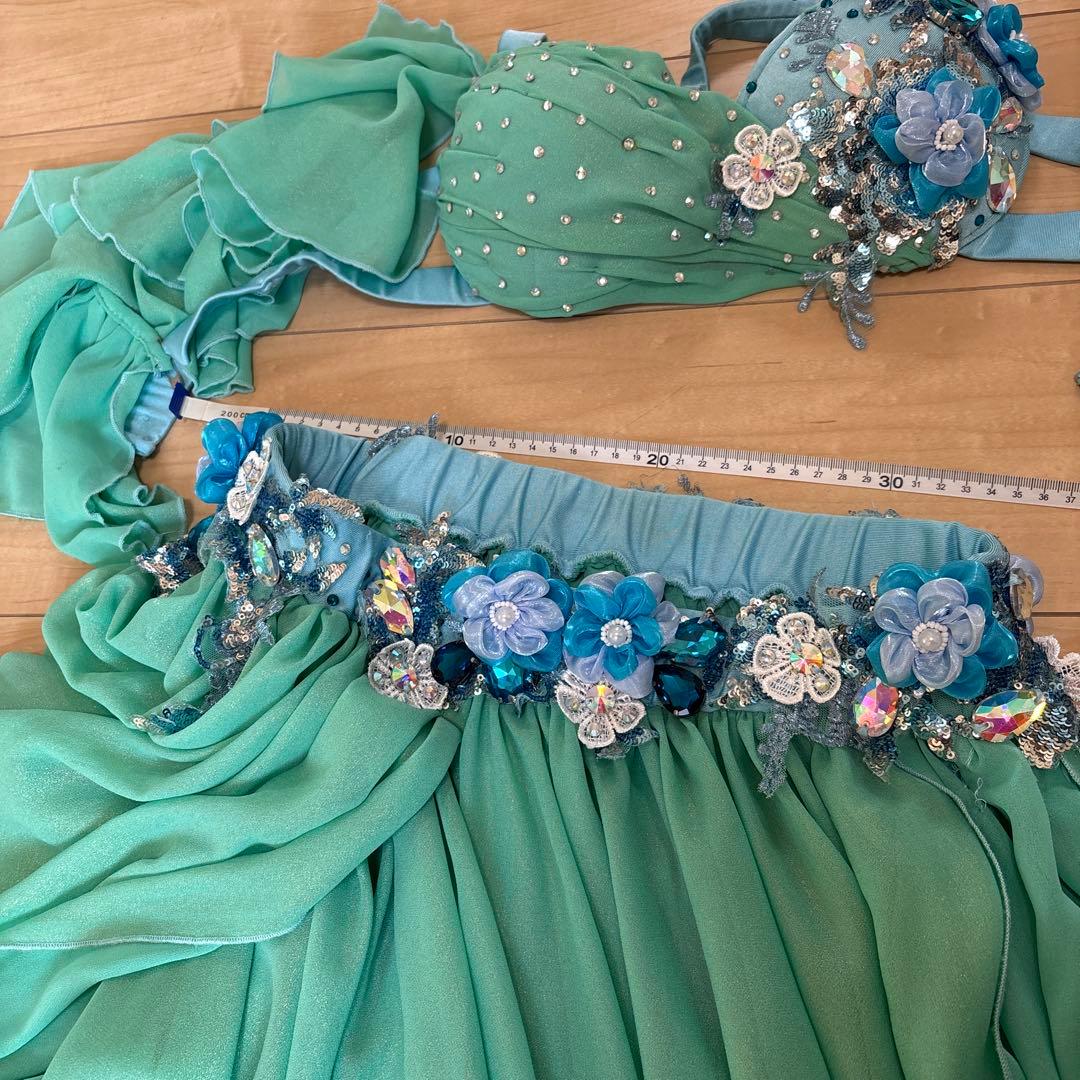 ベリーダンス オリエンタル 衣装 ブラ スカート 一体型 ターコイズ