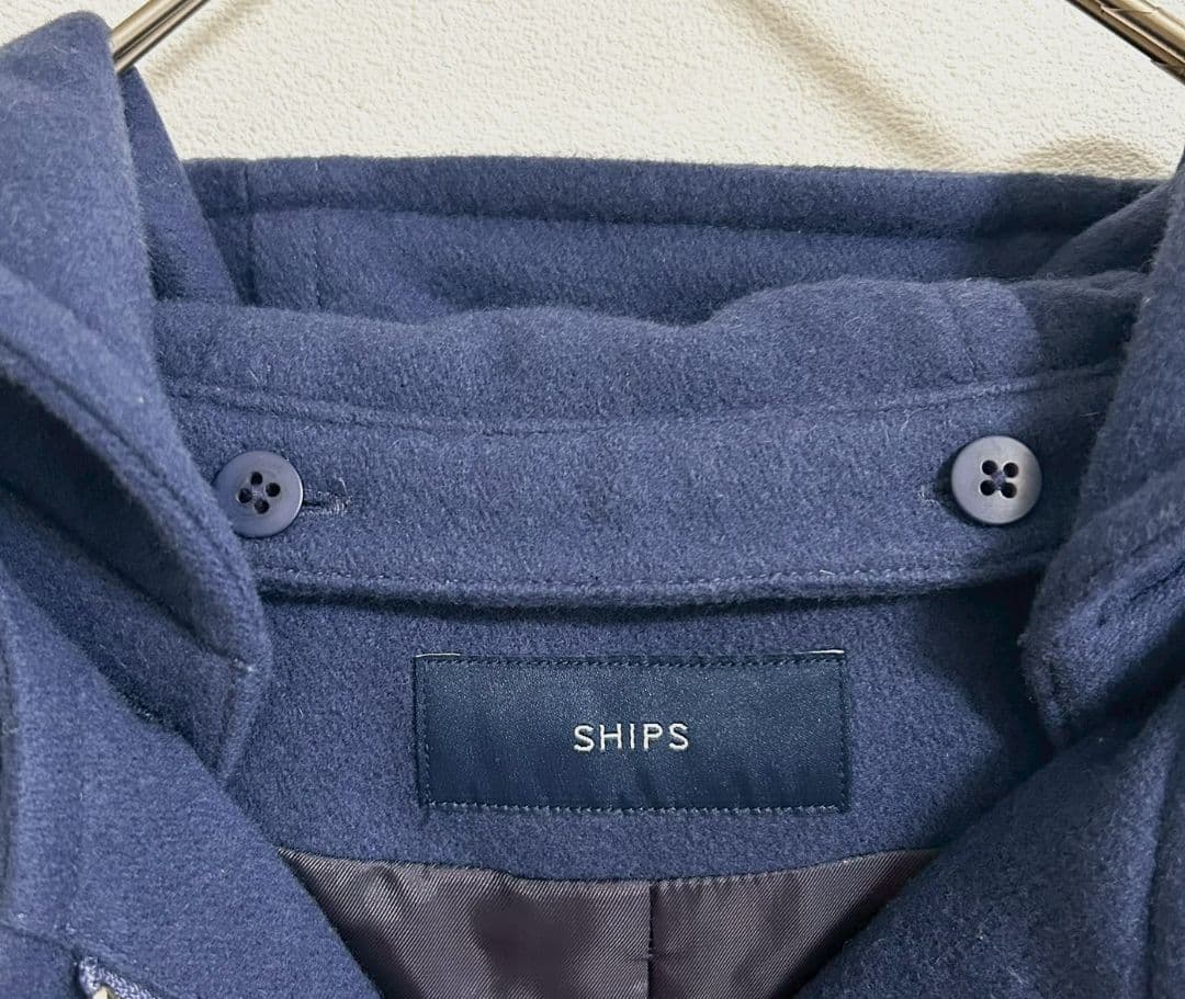 SHIPS ウールナイロンフーデッドコート　2way ブルー　新品　29920円