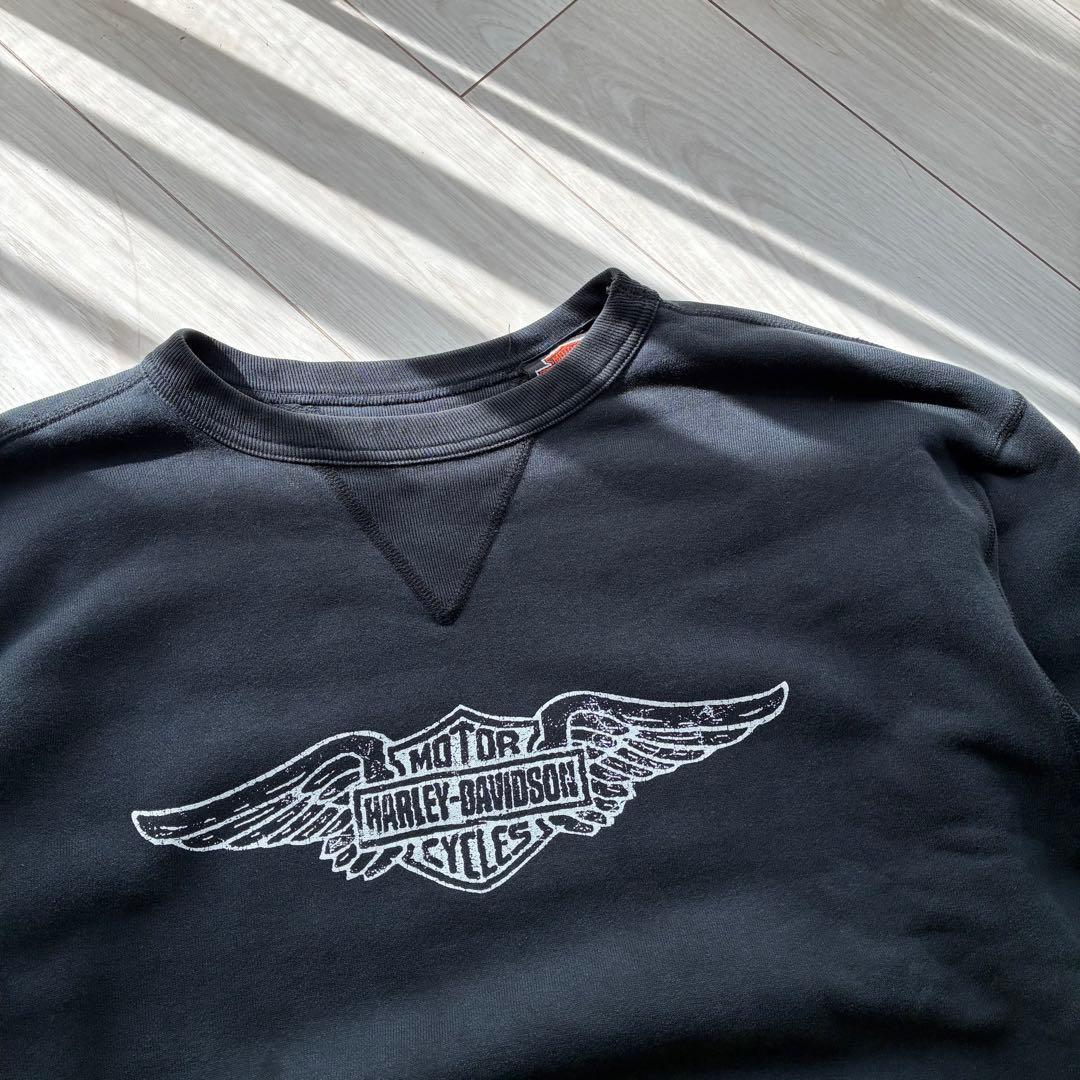 【希少モノトーン】ハーレーダビッドソン 両Vガゼット スウェット 黒 短丈
