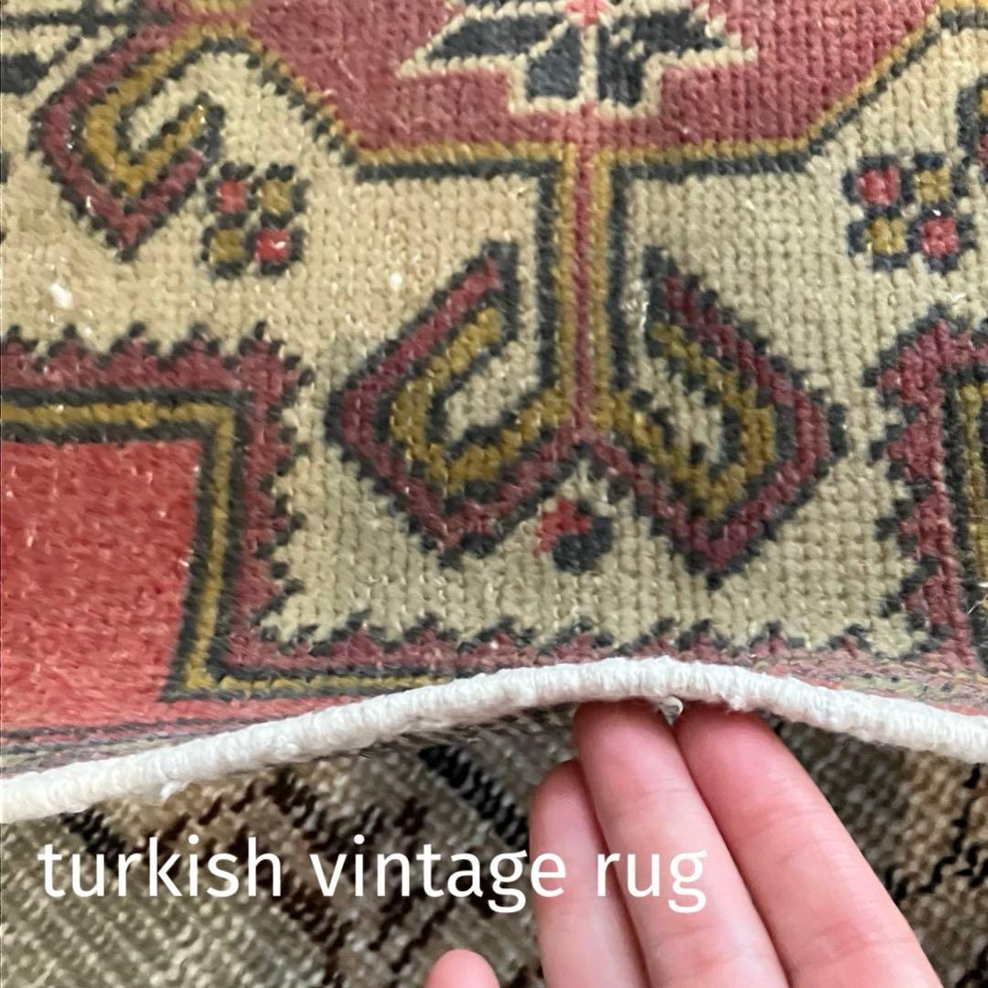 上品✳︎55×99✳︎くすみピンク　穏やかグレー　メダリオン　トルコヴィンテージラグ