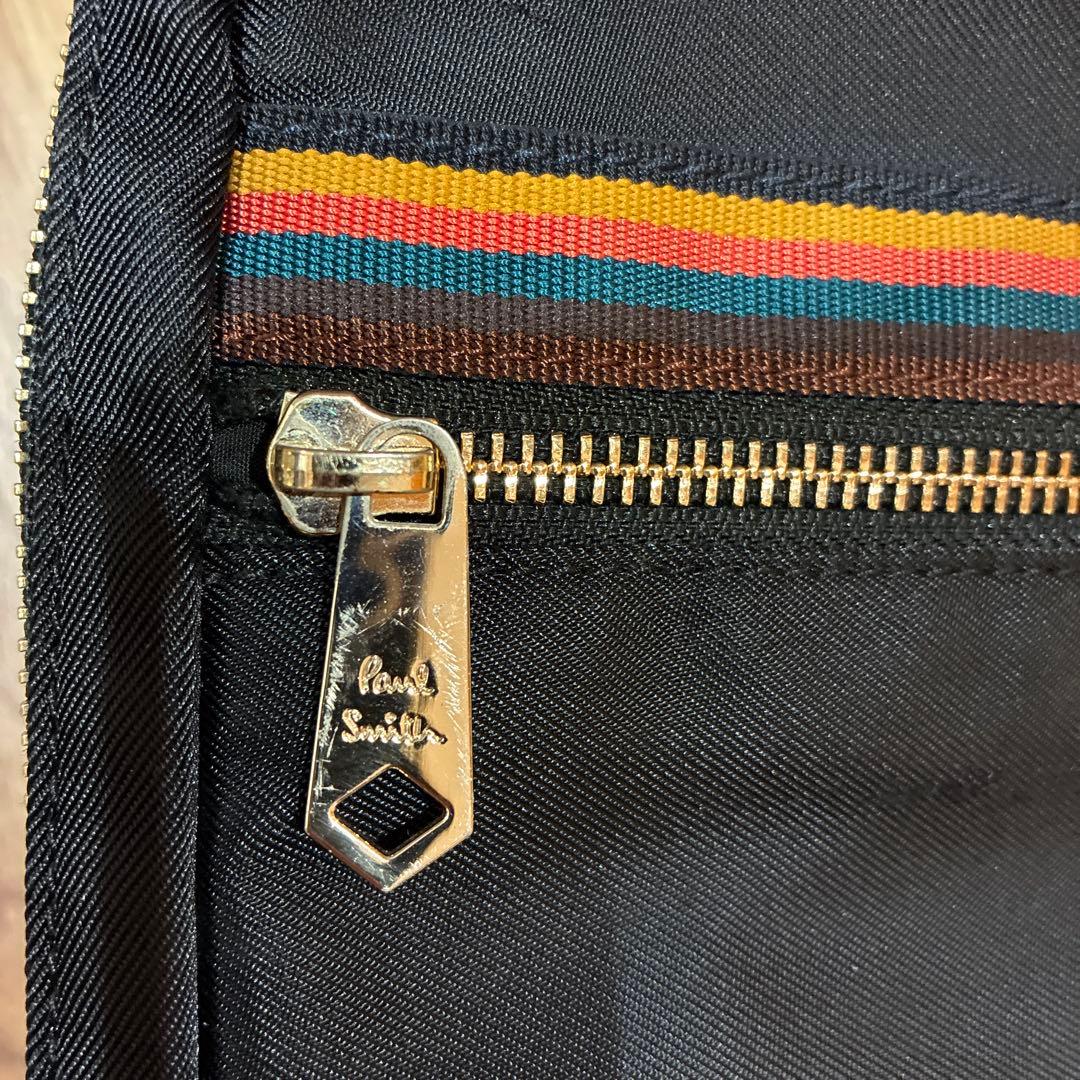 【美品】ポールスミス マルチストライプ ボディバッグ ブラック ロゴ