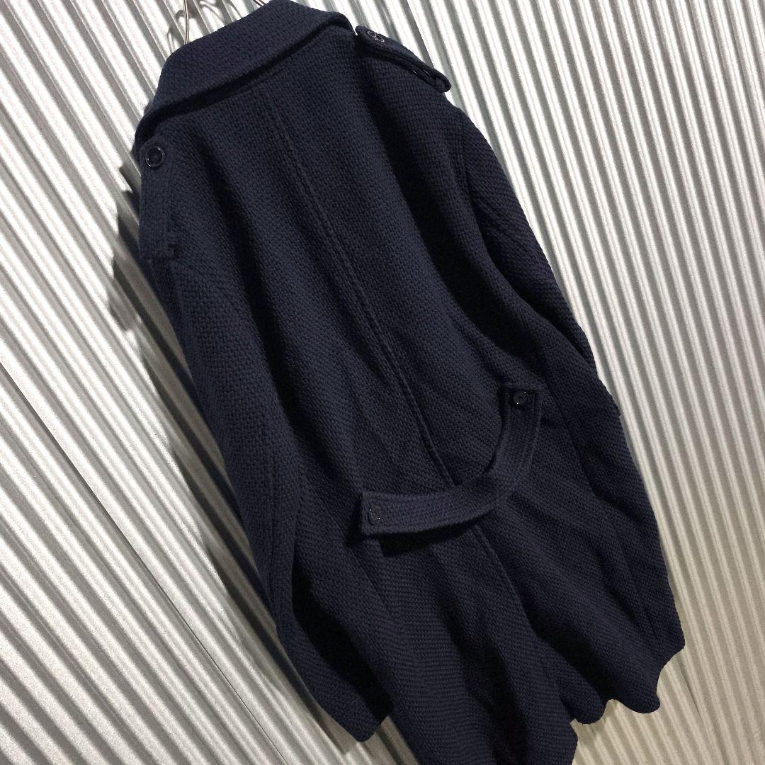 ヒューゴボス ダブルブレスト ロングコート ニット ワッフル ネイビー