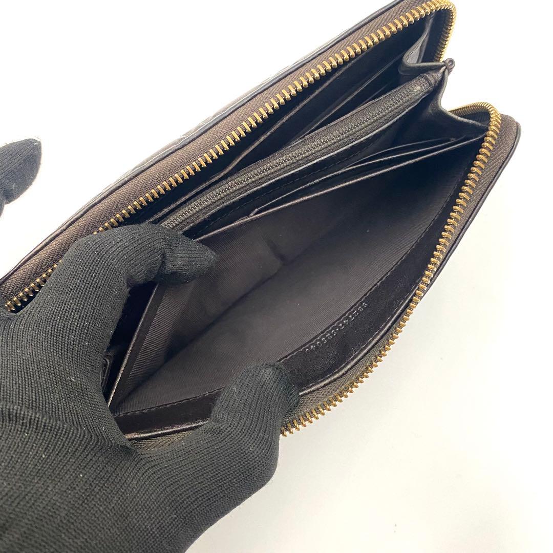 GUCCI グッチ GG シマ レザー L時 ファスナー 長財布 ブラウン