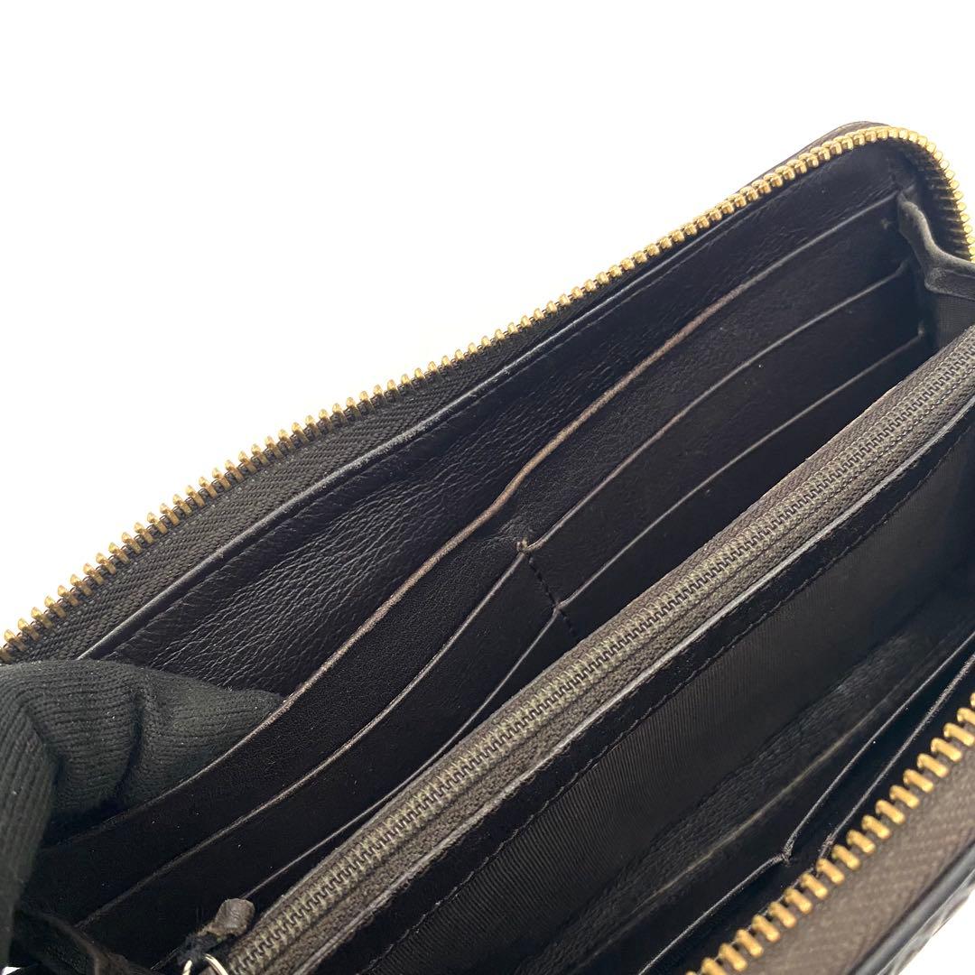 GUCCI グッチ GG シマ レザー L時 ファスナー 長財布 ブラウン