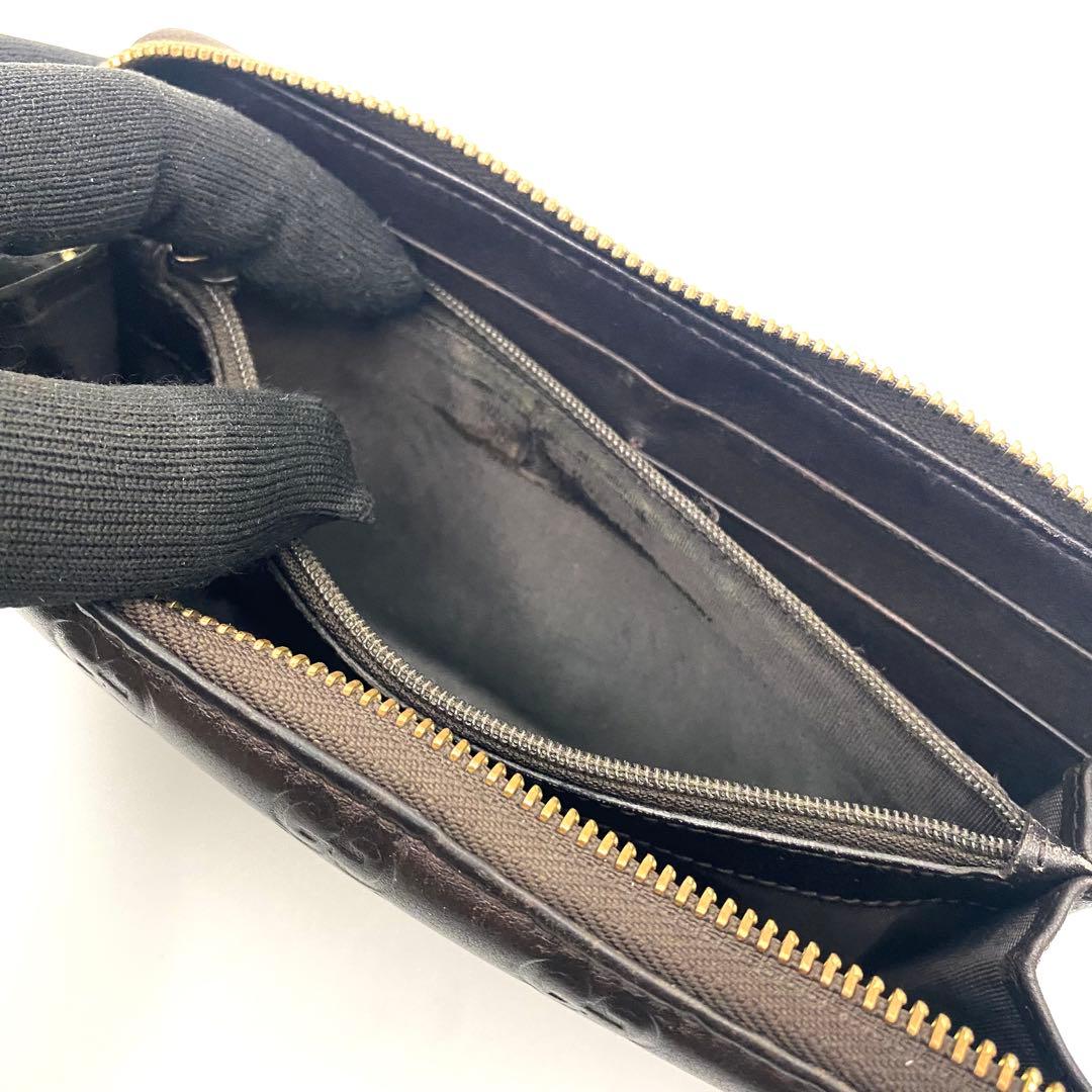 GUCCI グッチ GG シマ レザー L時 ファスナー 長財布 ブラウン