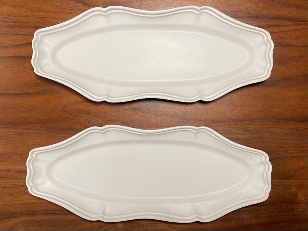 臼杵焼 輪花オーバル長皿 白 White 2枚セット