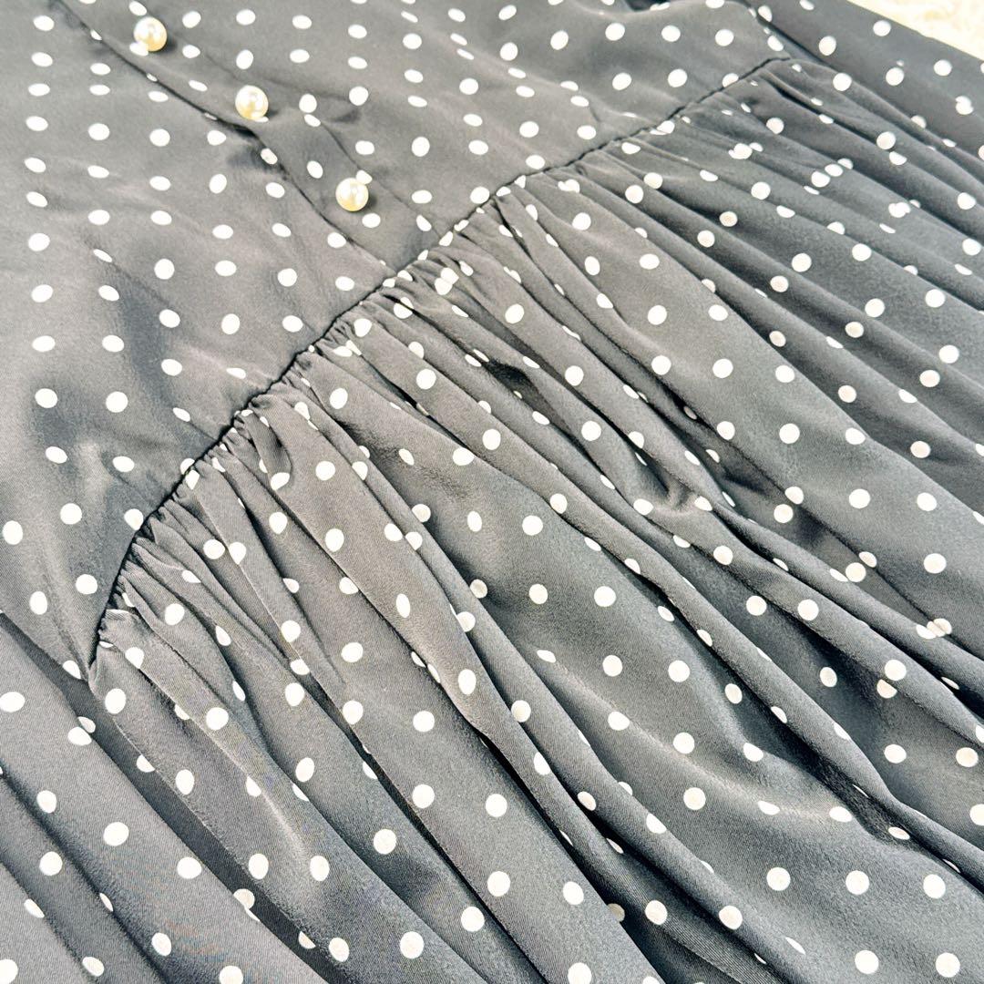 BEARDSLEY【洗える】パール釦ドットギャザーチュニック ワンピース