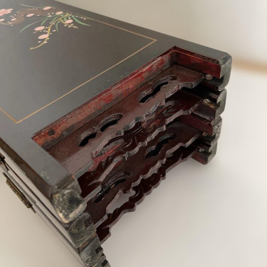 木製 花柄 屏風 ミニ衝立て 中国インテリア　置き物　約60.5㎝×45.5㎝