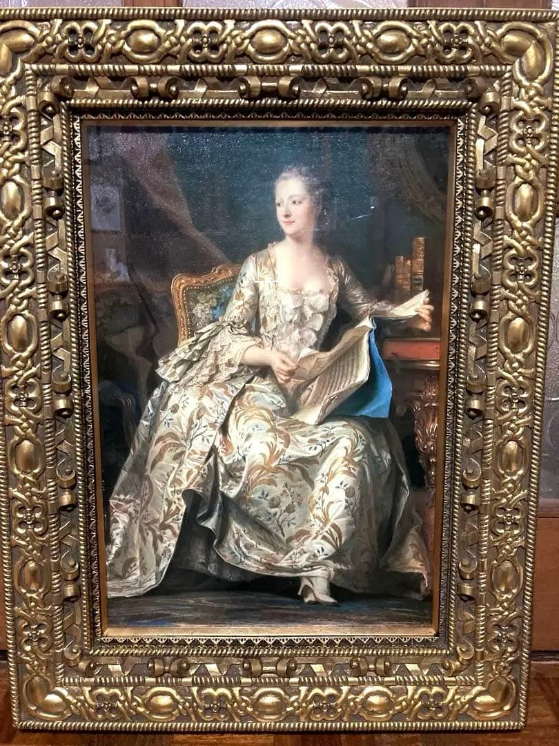 未使用]肖像画複製 豪華額縁 ラ・トゥール作『ポンパドール侯爵夫人の