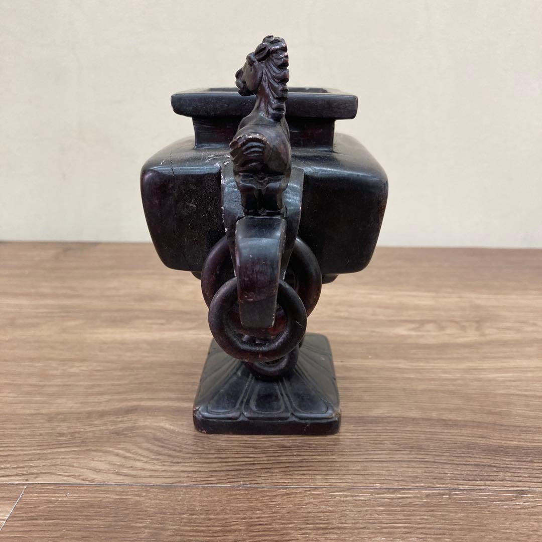 E-4 【希少】馬 彫刻 香炉 飾り壺 三足 蓋なし アンティーク 骨董品 イン